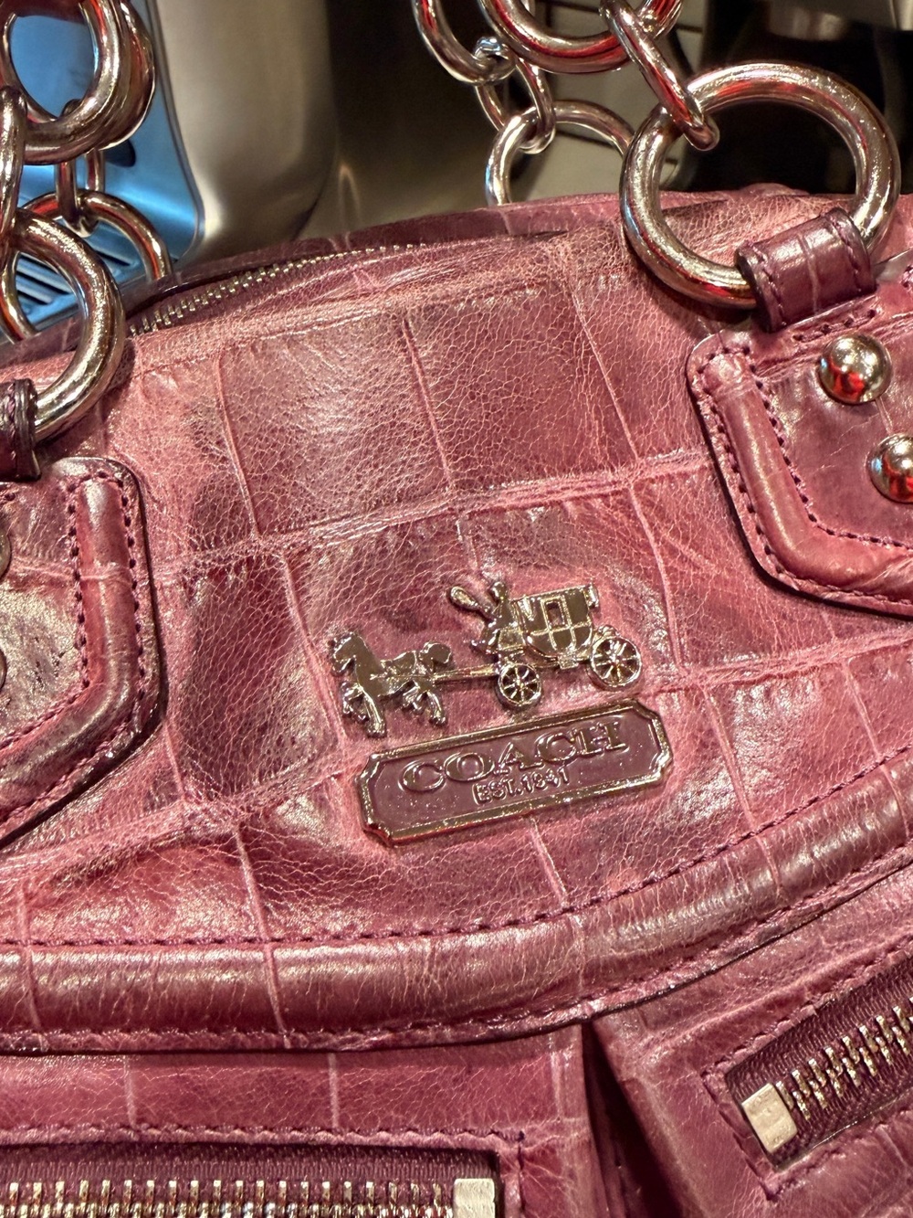 Coach 2010 Madison Audrey Purple Croc Embossed Leather Satchel Bag - Picture 5 of 13